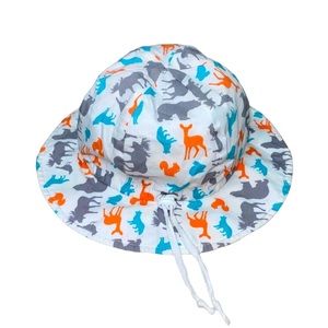 Bucket Sun Hat Woodland Animals Teal White 6-12 Months